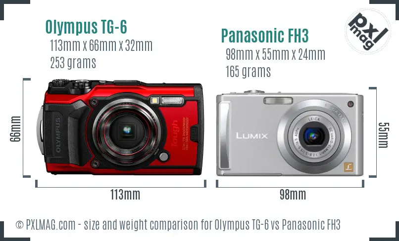 Olympus TG-6 vs Panasonic FH3 size comparison