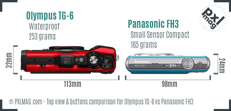 Olympus TG-6 vs Panasonic FH3 top view buttons comparison