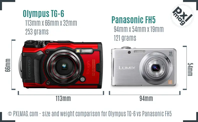 Olympus TG-6 vs Panasonic FH5 size comparison