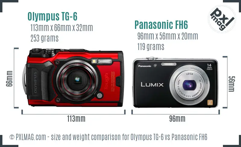 Olympus TG-6 vs Panasonic FH6 size comparison