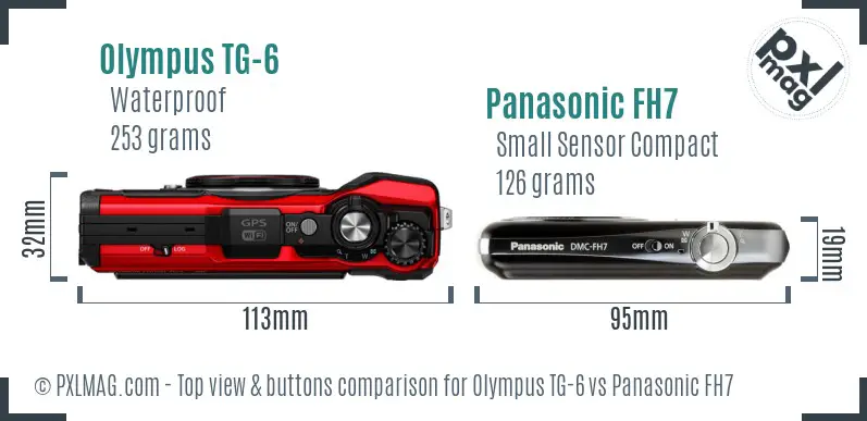 Olympus TG-6 vs Panasonic FH7 top view buttons comparison