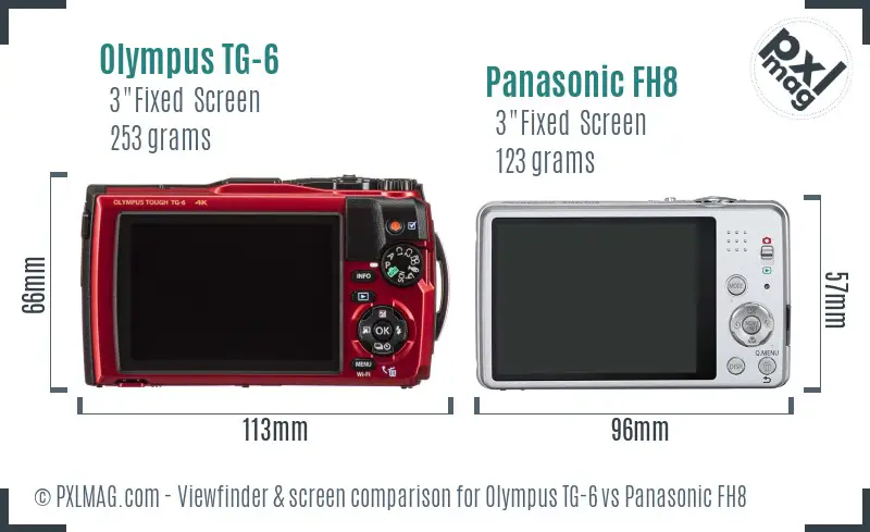Olympus TG-6 vs Panasonic FH8 Screen and Viewfinder comparison