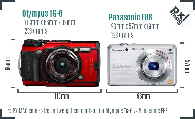 Olympus TG-6 vs Panasonic FH8 size comparison