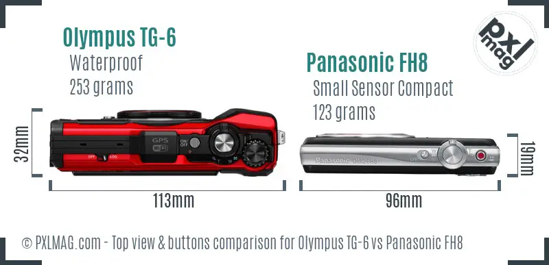 Olympus TG-6 vs Panasonic FH8 top view buttons comparison