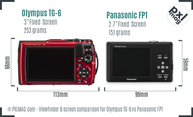 Olympus TG-6 vs Panasonic FP1 Screen and Viewfinder comparison