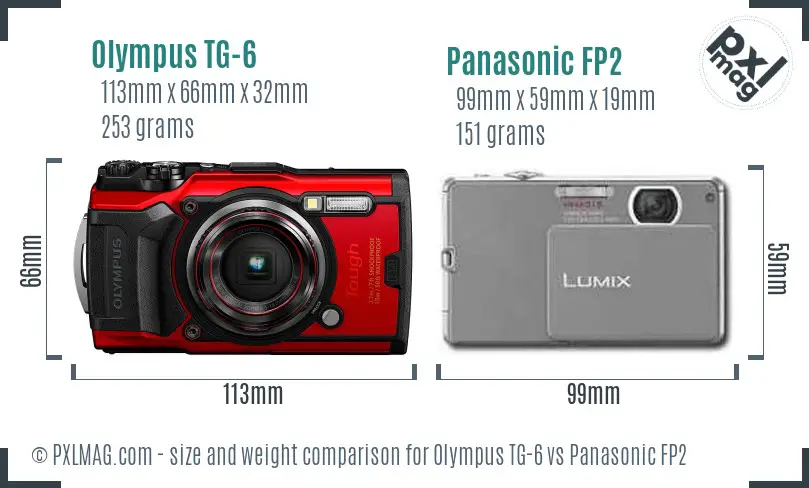 Olympus TG-6 vs Panasonic FP2 size comparison