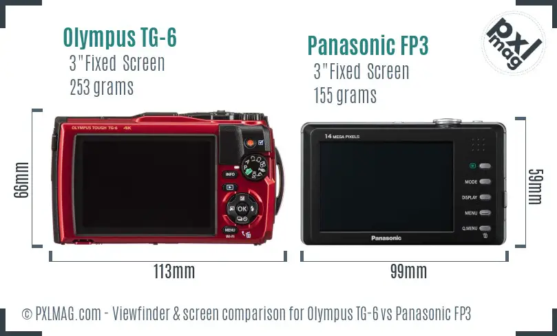 Olympus TG-6 vs Panasonic FP3 Screen and Viewfinder comparison