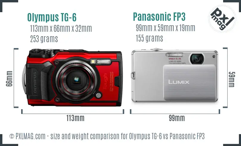 Olympus TG-6 vs Panasonic FP3 size comparison