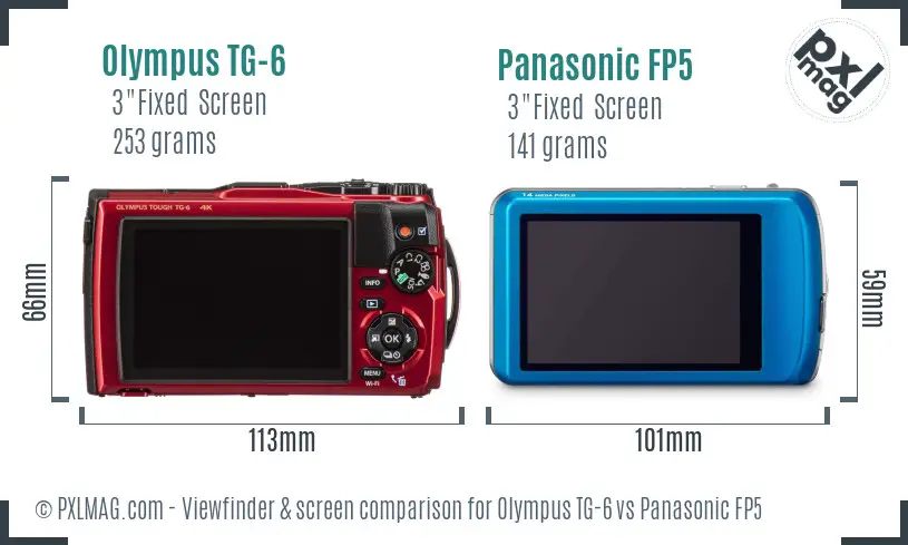 Olympus TG-6 vs Panasonic FP5 Screen and Viewfinder comparison