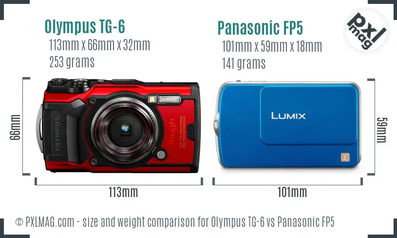 Olympus TG-6 vs Panasonic FP5 size comparison
