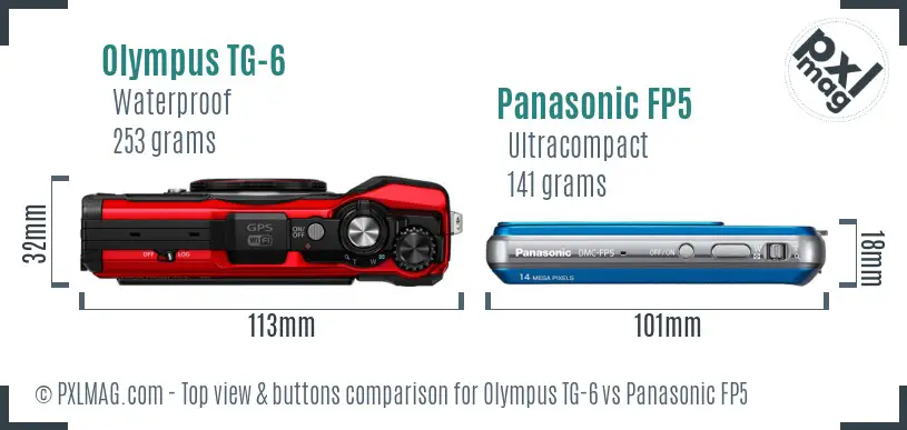 Olympus TG-6 vs Panasonic FP5 top view buttons comparison