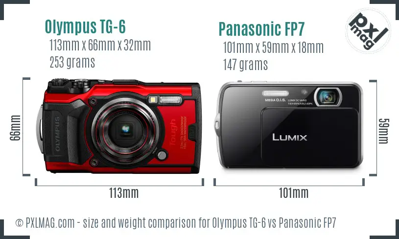 Olympus TG-6 vs Panasonic FP7 size comparison