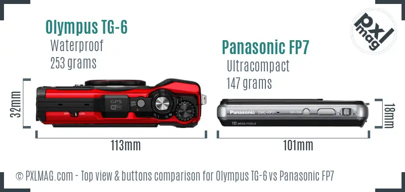 Olympus TG-6 vs Panasonic FP7 top view buttons comparison