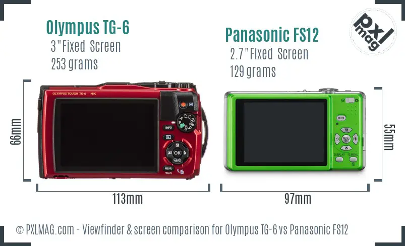 Olympus TG-6 vs Panasonic FS12 Screen and Viewfinder comparison