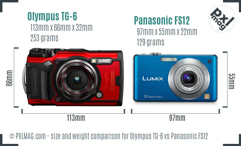 Olympus TG-6 vs Panasonic FS12 size comparison