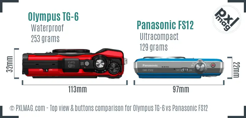 Olympus TG-6 vs Panasonic FS12 top view buttons comparison