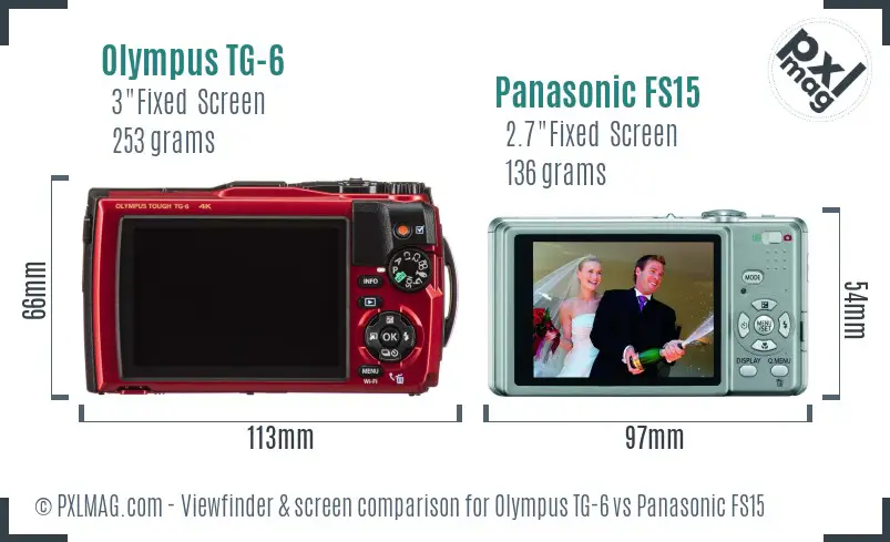Olympus TG-6 vs Panasonic FS15 Screen and Viewfinder comparison