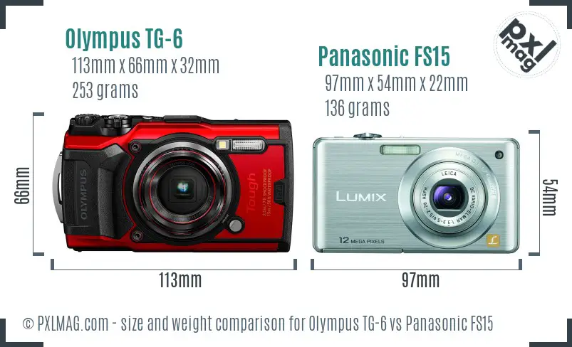 Olympus TG-6 vs Panasonic FS15 size comparison