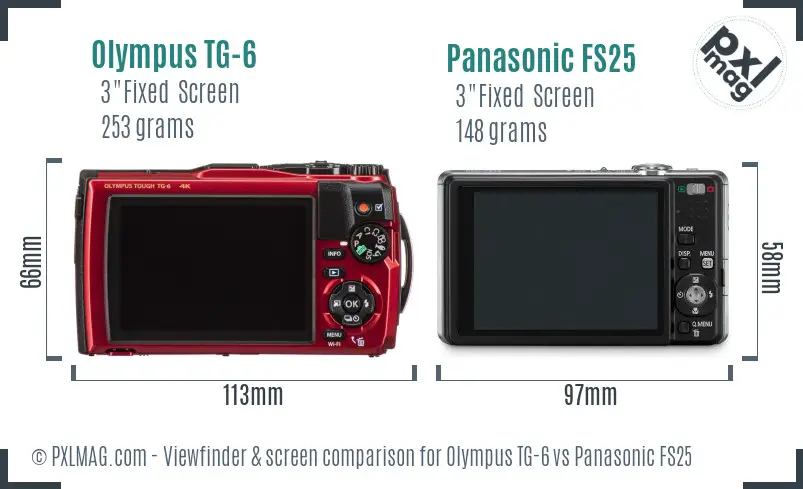 Olympus TG-6 vs Panasonic FS25 Screen and Viewfinder comparison