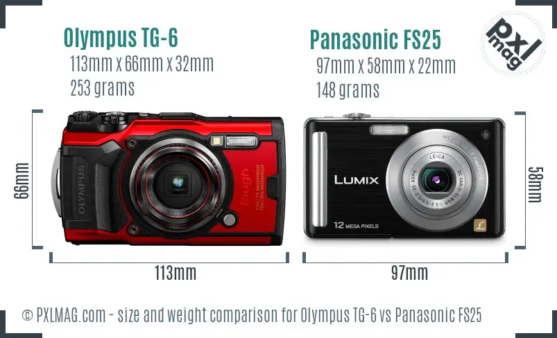 Olympus TG-6 vs Panasonic FS25 size comparison