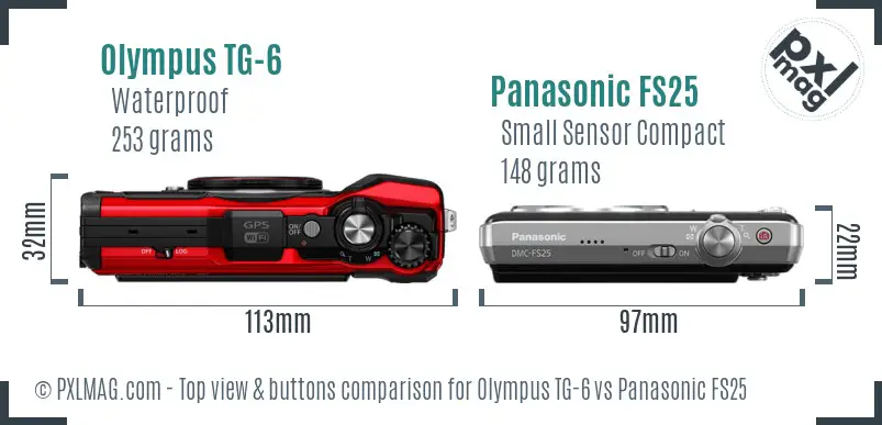 Olympus TG-6 vs Panasonic FS25 top view buttons comparison