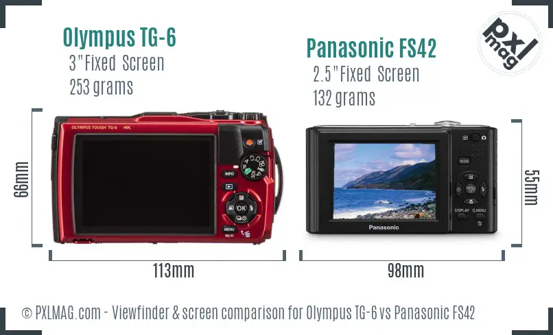 Olympus TG-6 vs Panasonic FS42 Screen and Viewfinder comparison