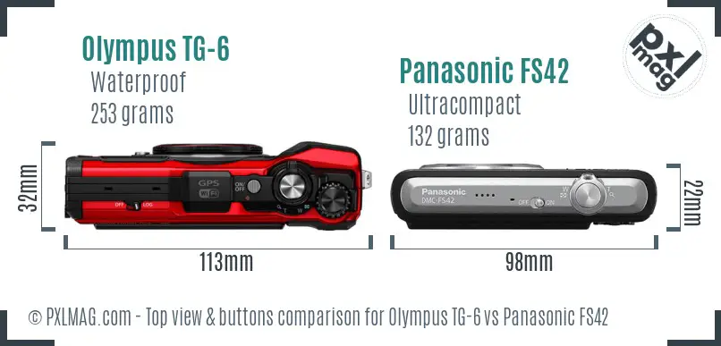 Olympus TG-6 vs Panasonic FS42 top view buttons comparison