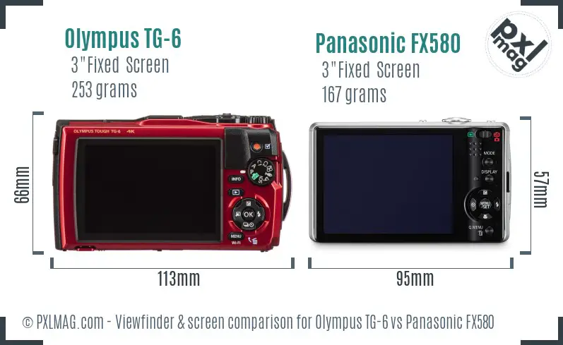 Olympus TG-6 vs Panasonic FX580 Screen and Viewfinder comparison