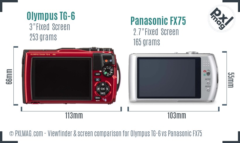 Olympus TG-6 vs Panasonic FX75 Screen and Viewfinder comparison
