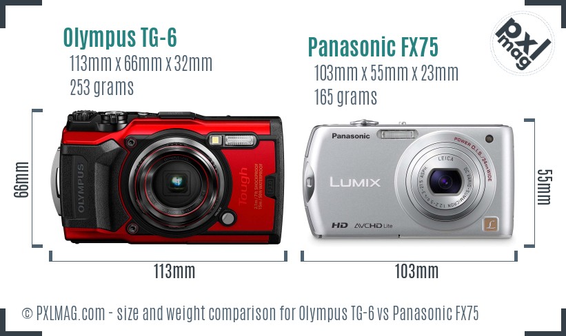 Olympus TG-6 vs Panasonic FX75 size comparison