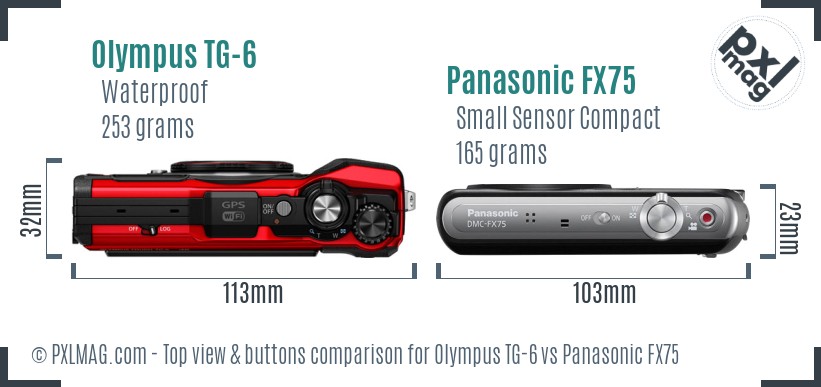 Olympus TG-6 vs Panasonic FX75 top view buttons comparison