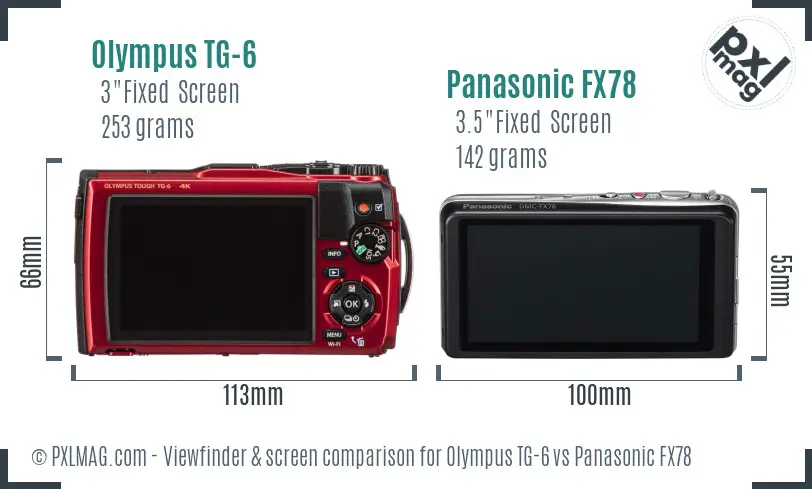 Olympus TG-6 vs Panasonic FX78 Screen and Viewfinder comparison