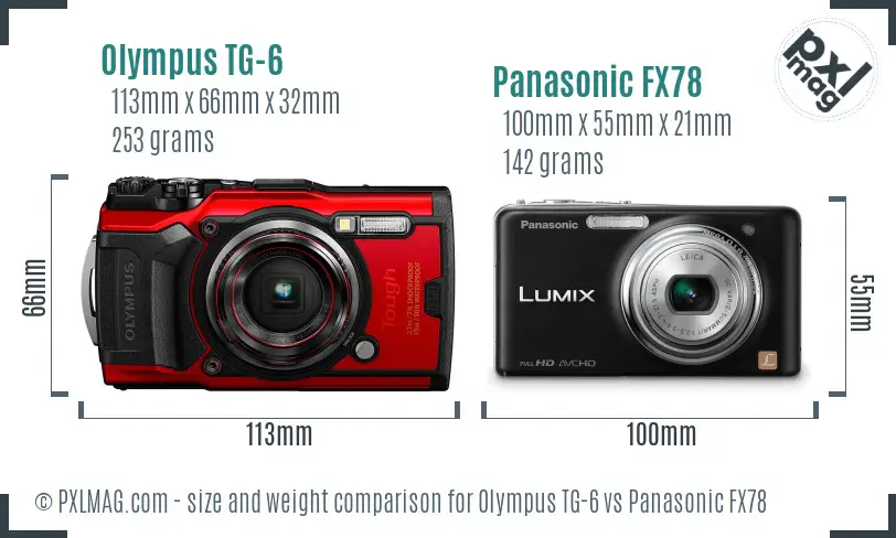 Olympus TG-6 vs Panasonic FX78 size comparison