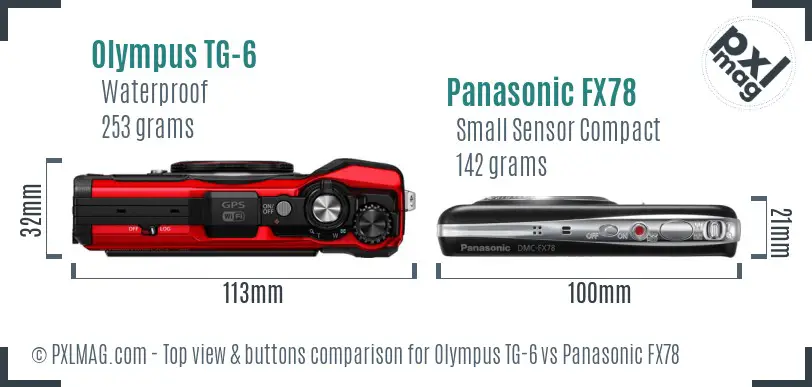 Olympus TG-6 vs Panasonic FX78 top view buttons comparison