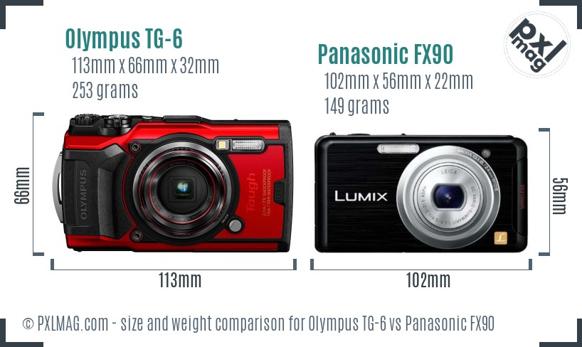 Olympus TG-6 vs Panasonic FX90 size comparison