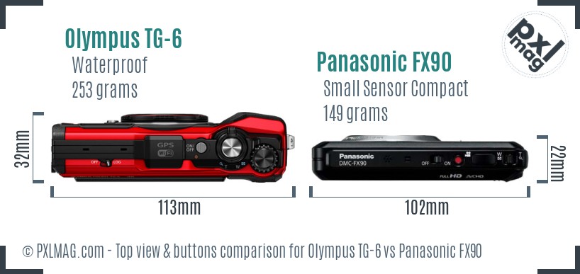 Olympus TG-6 vs Panasonic FX90 top view buttons comparison
