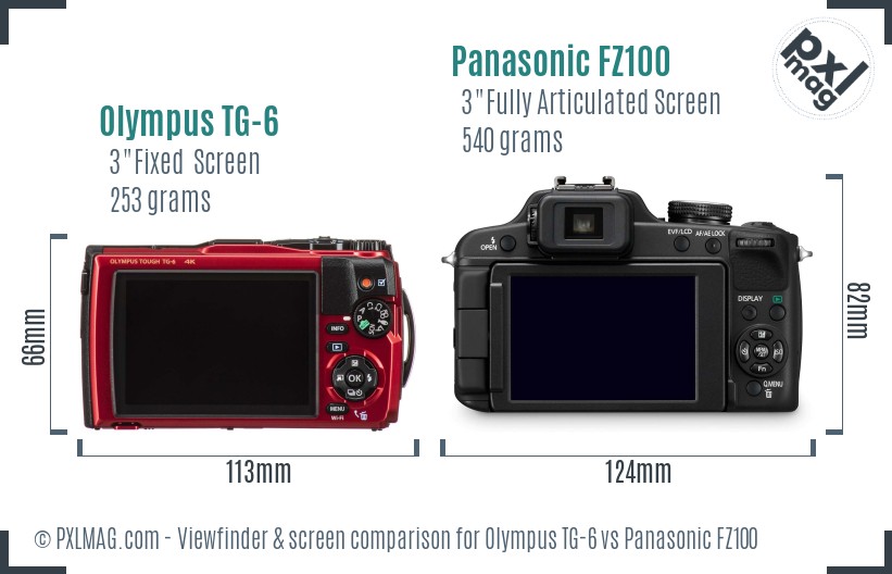 Olympus TG-6 vs Panasonic FZ100 Screen and Viewfinder comparison