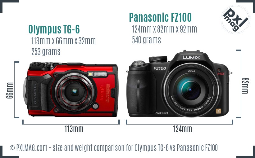 Olympus TG-6 vs Panasonic FZ100 size comparison