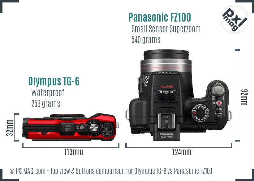 Olympus TG-6 vs Panasonic FZ100 top view buttons comparison