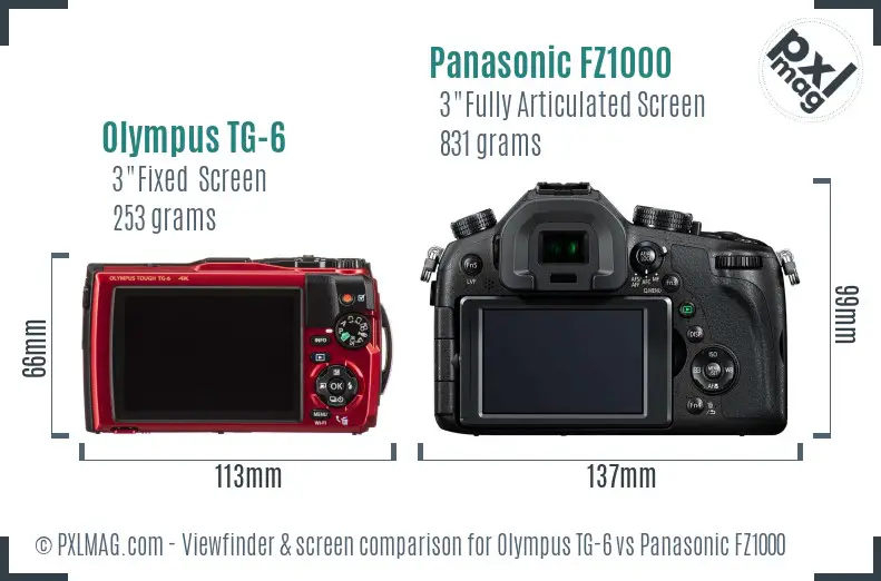 Olympus TG-6 vs Panasonic FZ1000 Screen and Viewfinder comparison