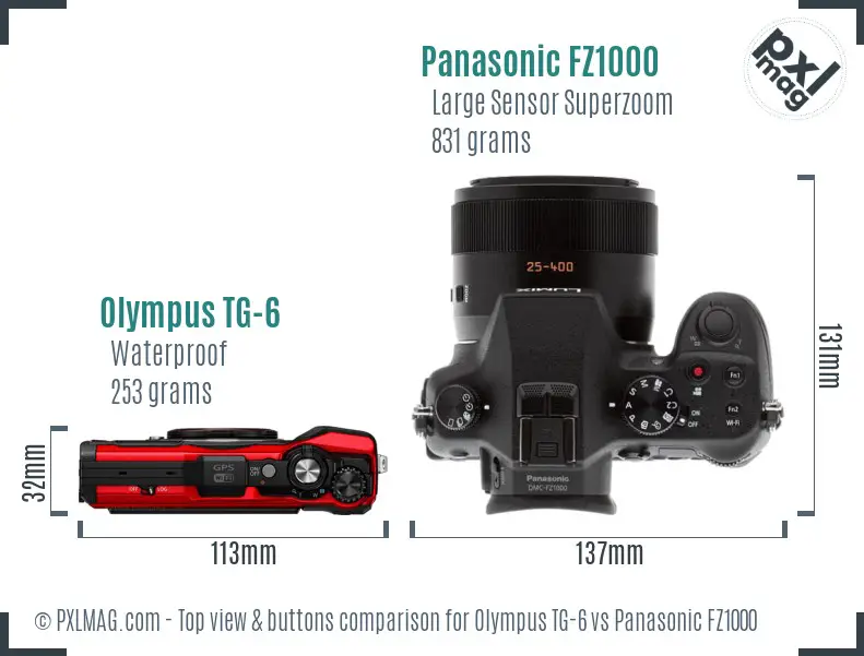 Olympus TG-6 vs Panasonic FZ1000 top view buttons comparison