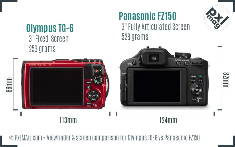 Olympus TG-6 vs Panasonic FZ150 Screen and Viewfinder comparison