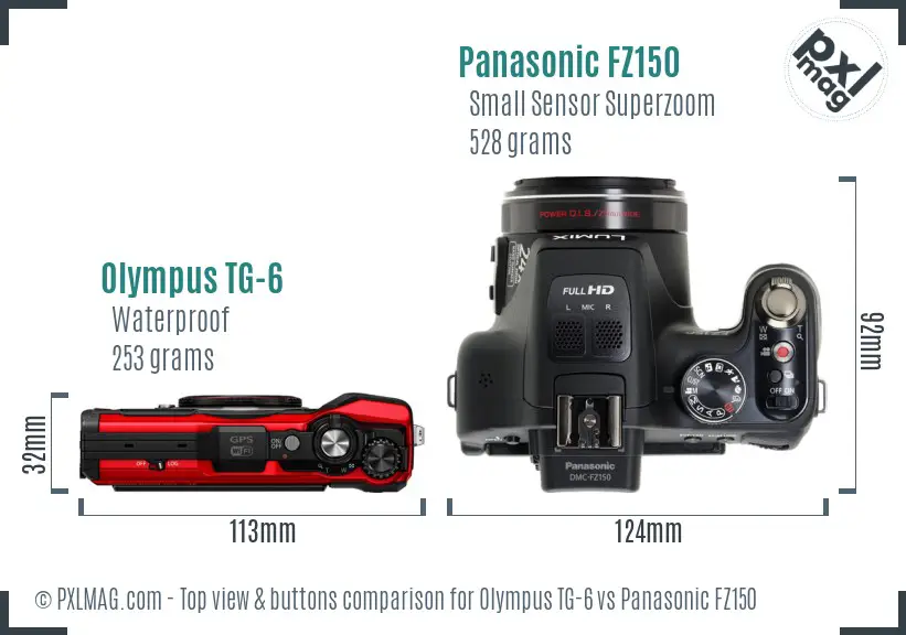 Olympus TG-6 vs Panasonic FZ150 top view buttons comparison