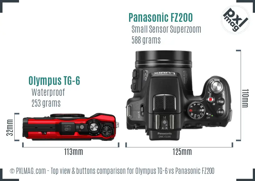 Olympus TG-6 vs Panasonic FZ200 top view buttons comparison