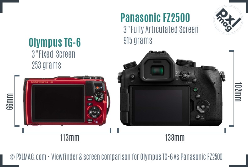 Olympus TG-6 vs Panasonic FZ2500 Screen and Viewfinder comparison