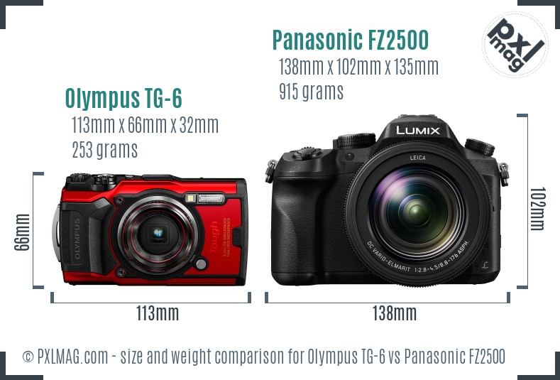 Olympus TG-6 vs Panasonic FZ2500 size comparison Olympus TG-6 vs Panasonic FZ2500 size comparison