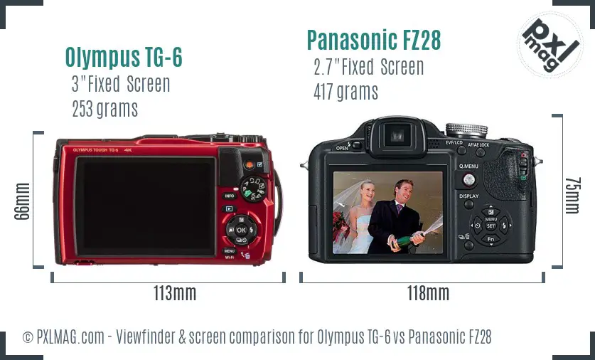 Olympus TG-6 vs Panasonic FZ28 Screen and Viewfinder comparison