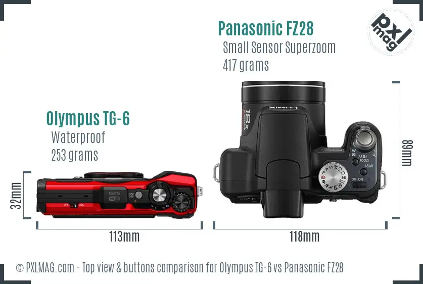 Olympus TG-6 vs Panasonic FZ28 top view buttons comparison