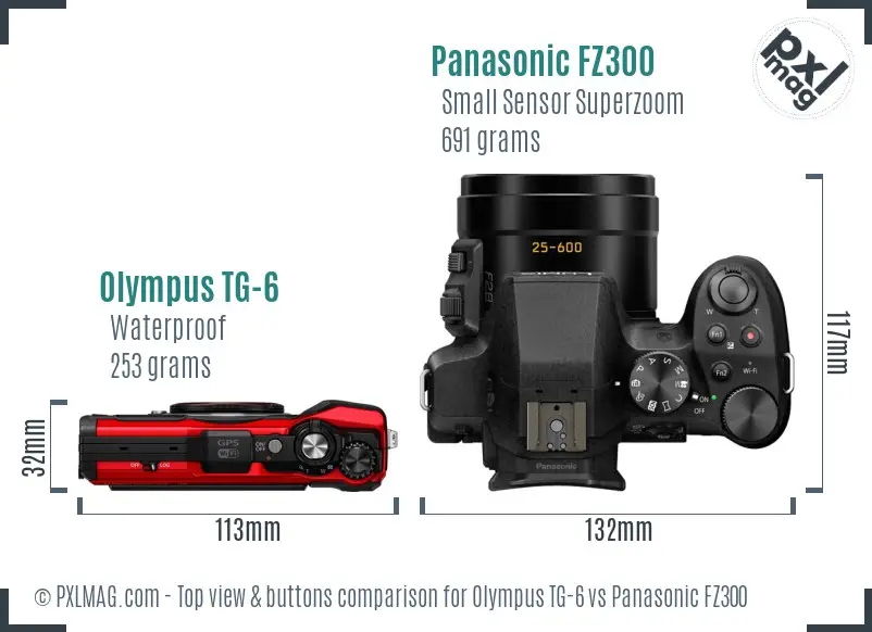 Olympus TG-6 vs Panasonic FZ300 top view buttons comparison