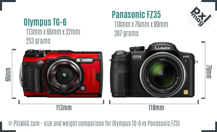Olympus TG-6 vs Panasonic FZ35 size comparison Olympus TG-6 vs Panasonic FZ35 size comparison
